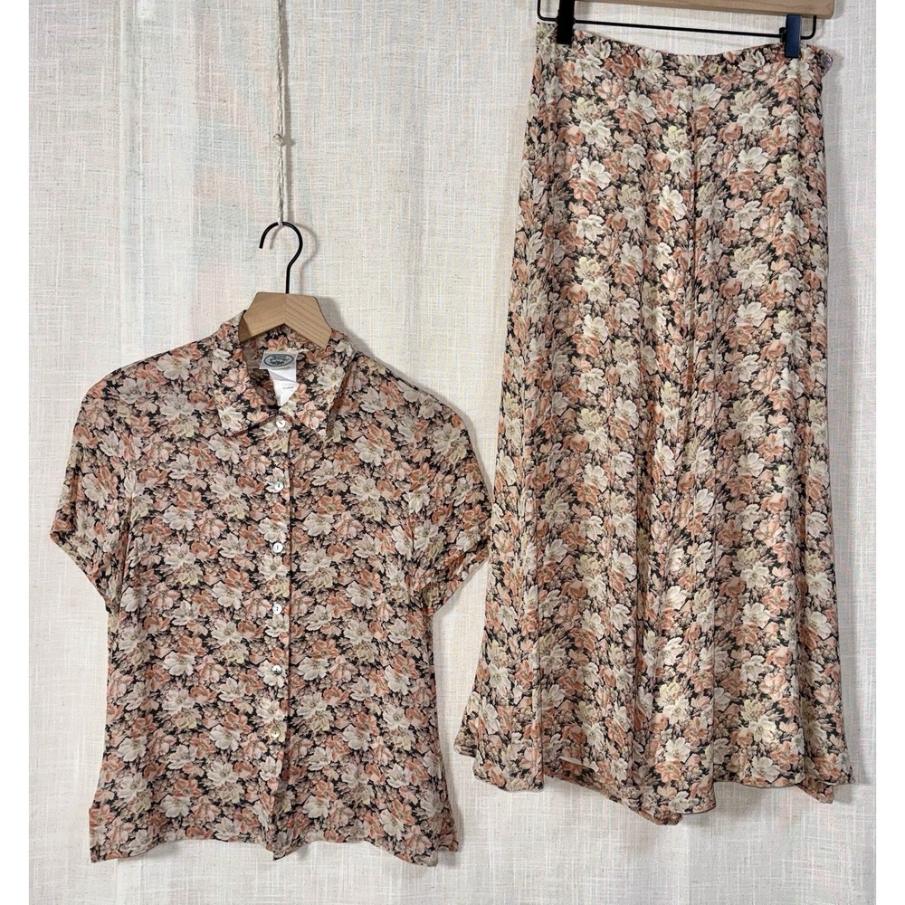 Laura Ashley Vtg UK Boho Floral Skirt Blouse‎ US 8 SET MOP Buttons Cottagecore